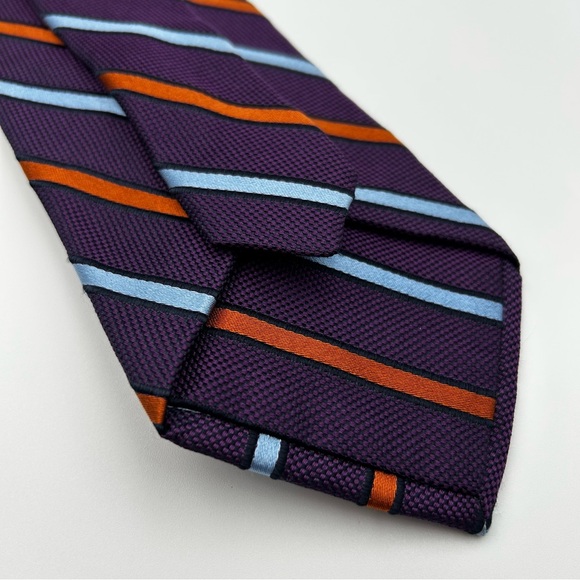 Jos. A. Bank Signature Collection Silk Repp Tie Purple Blue Dk Orange Stripes - Picture 7 of 11